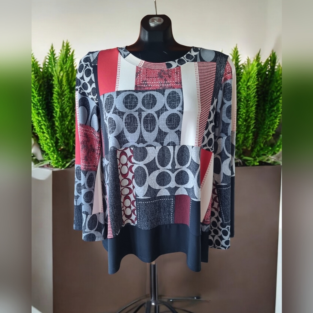 Bali Geometric Print A-Line Flared Sleeves Flowy Top
